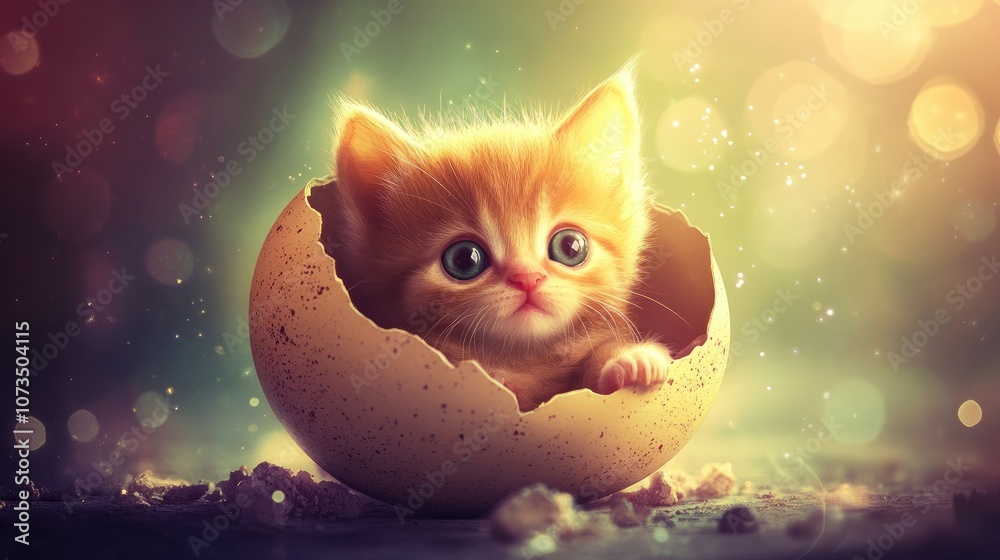 Adorable Baby Animal Peeking from Broken Egg Adorable Baby Animal Peeking from Broken Egg