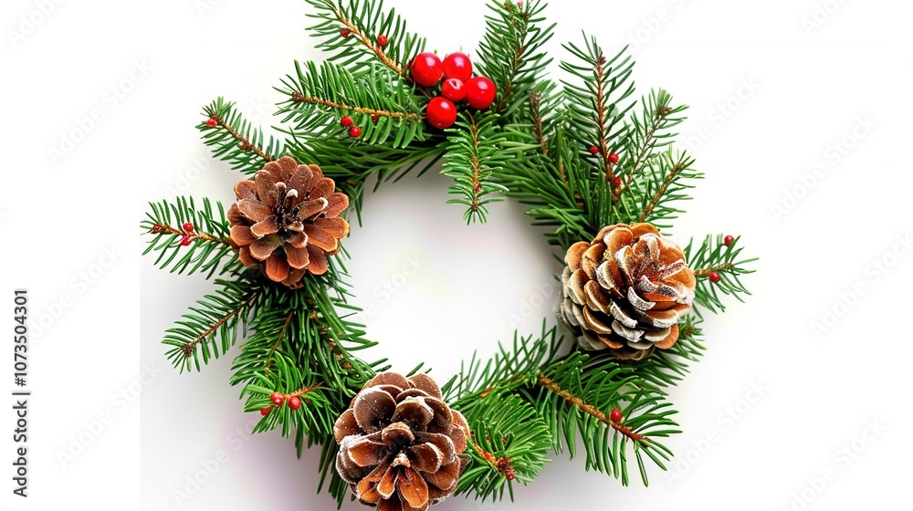 Christmas Wreath Isolated on White Background - a festive and charming visual. The Christmas wreath isolated on the white background creates a simple yet elegant look. It gives the impression of a hol Christmas Wreath Isolated on White Background - a festive and charming visual. The Christmas wreath isolated on the white background creates a simple yet elegant look. It gives the impression of a hol