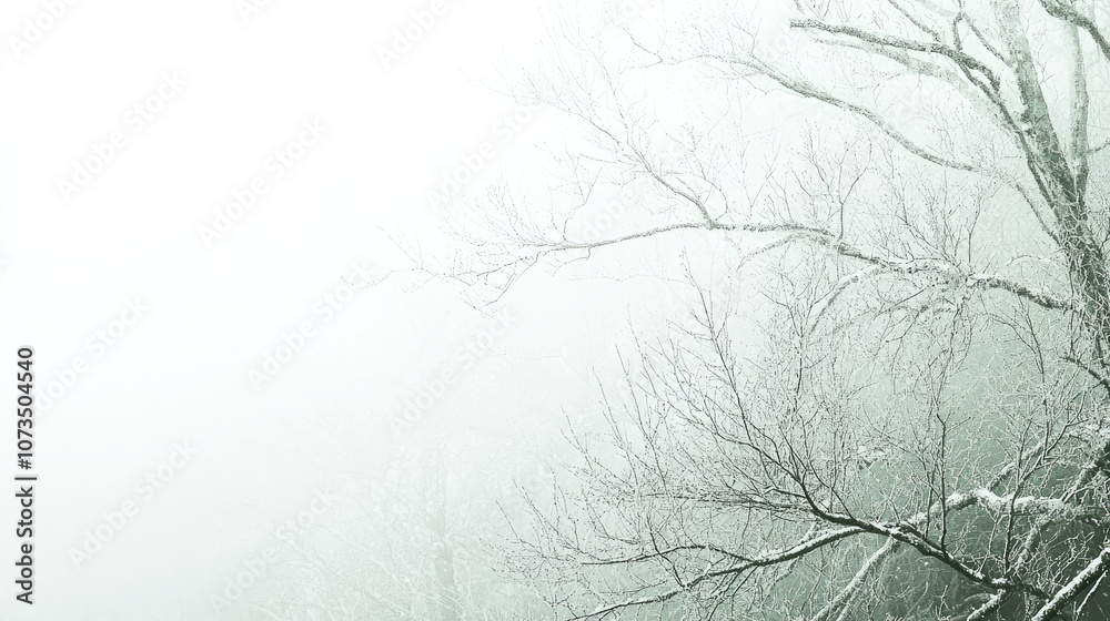 serene winter landscape featuring bare branches covered in snow, creating tranquil atmosphere. fog adds mystical touch to scene, enhancing beauty of nature serene winter landscape featuring bare branches covered in snow, creating tranquil atmosphere. fog adds mystical touch to scene, enhancing beauty of nature