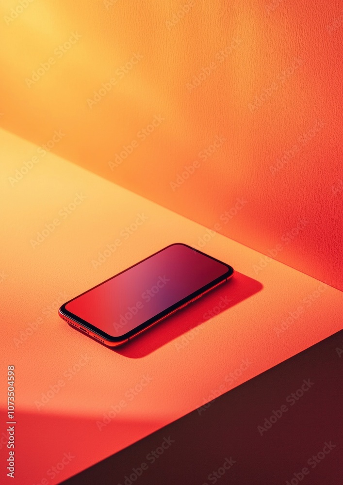 A phone is laying on a table with a red background A phone is laying on a table with a red background