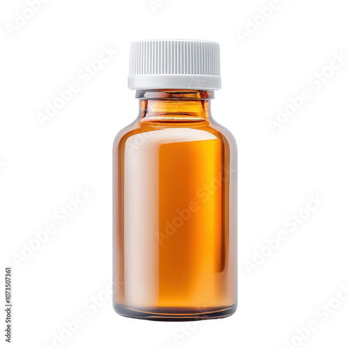 A bottle of medicine is sitting on a white background