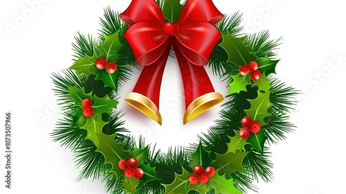 Christmas Wreath Isolated on White Background - a festive and charming visual. The Christmas wreath isolated on the white background creates a simple yet elegant look. It gives the impression of a hol