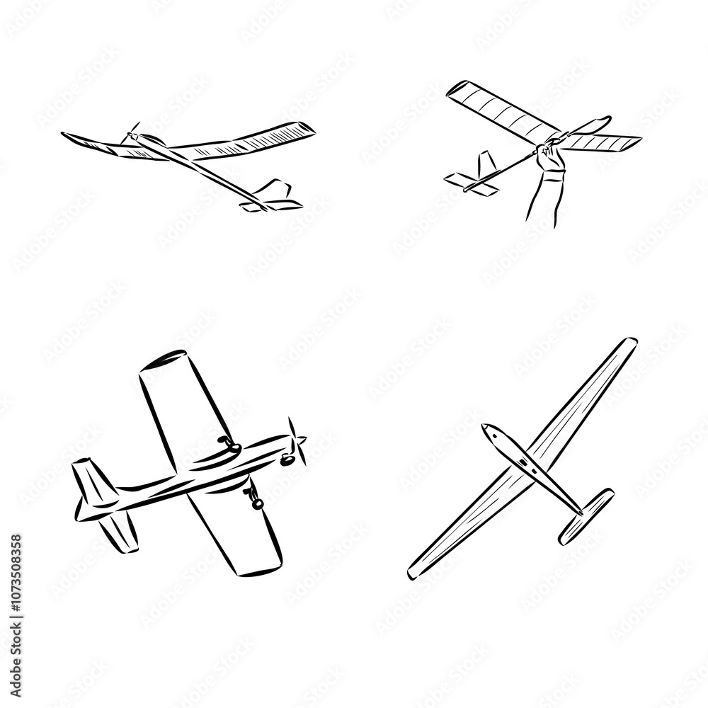 plane drawing on white background, airplane model sports, vector sketch plane drawing on white background, airplane model sports, vector sketch