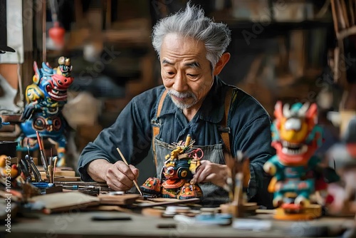 Taiwanese puppeteer crafting puppet photo