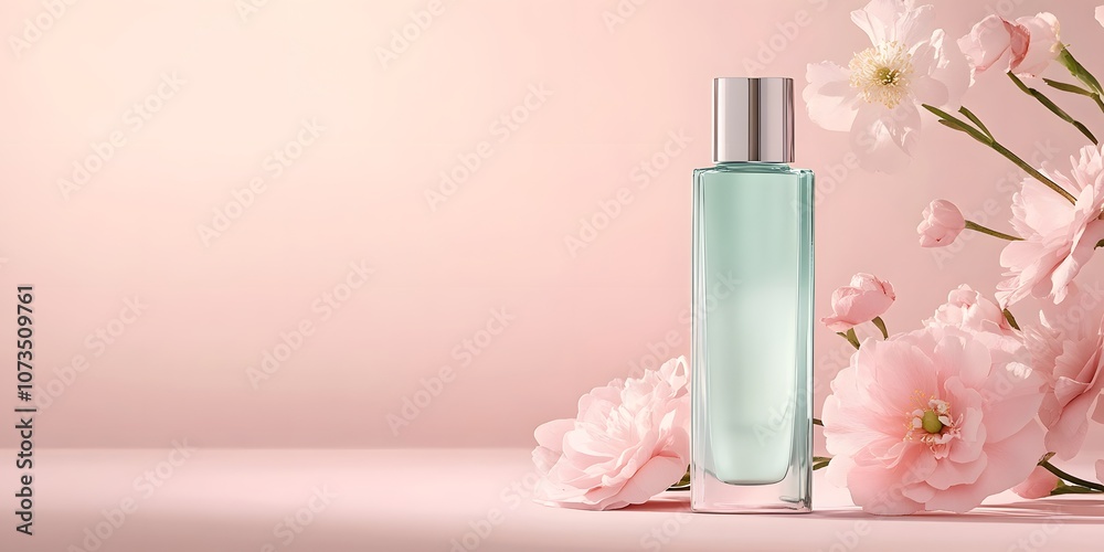 Elegant Perfume Bottle with Pink Blossoms Elegant Perfume Bottle with Pink Blossoms