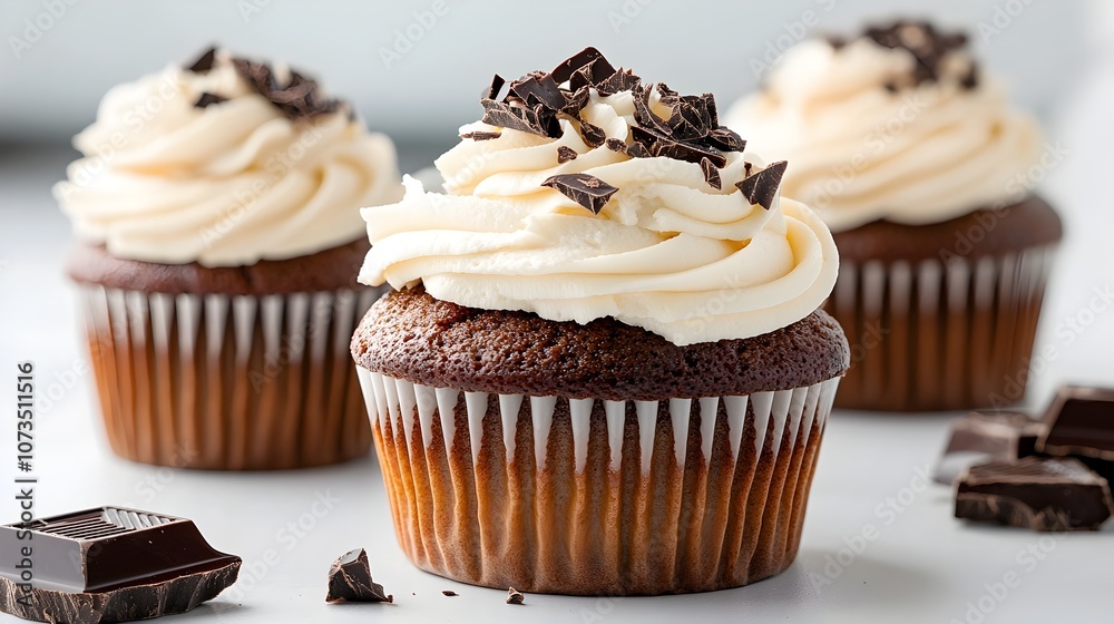 Decadent chocolate cupcake with a lush creamy buttercream frosting and delicate chocolate shavings A gourmet indulgent treat perfect for any occasion Decadent chocolate cupcake with a lush creamy buttercream frosting and delicate chocolate shavings A gourmet indulgent treat perfect for any occasion