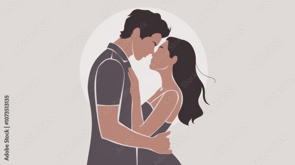 A minimalist image showing the outline of a couple in a passionate caress, with one hand gently touching the other's face. The background is a simple gradient A minimalist image showing the outline of a couple in a passionate caress, with one hand gently touching the other's face. The background is a simple gradient