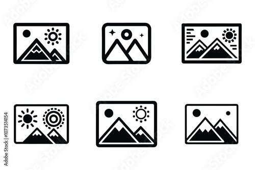 Picture icon set in line art vector