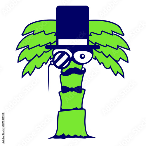 Palm Sir Gentleman Mr. Monocle Glasses Top Hat Fun South Seas Tropical Warm Weather Caribbean Plant Nature Lover Floral Summer Holiday Life Isolated T-Shirt Poster Sticker Print Illustration Design