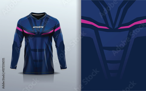 Sport jersey long sleeve design template mockup stripe line racing for motocross motorcycle football soccer, racing, e sports, blue pink color