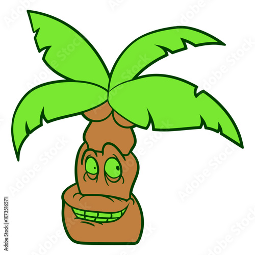 Funny Palm Face Island Vacation Happy Fun Comic South Seas Tropical Warm Weather Caribbean Plant Nature Lover Floral Summer Holiday Life Isolated T-Shirt Poster Sticker Print Illustration Design