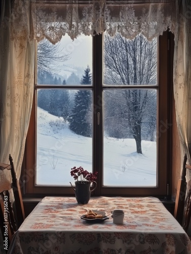 A cozy winter scene with a ...