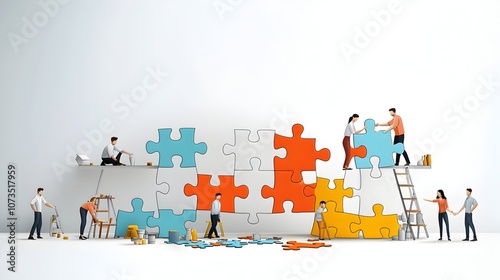 Diverse Workforce Collaborating to Accomplish Shared Goals through Teamwork and Puzzle Building  Men and women working together to solve challenges build connections and achieve success