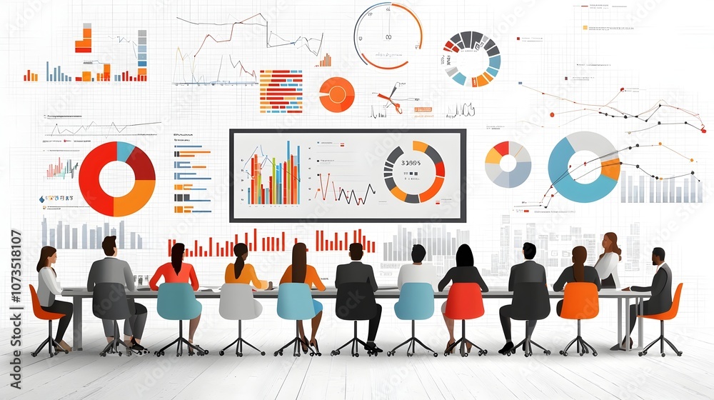 Fototapeta premium of a diverse business team collaborating and analyzing digital charts graphs and data during an important corporate strategy meeting in the workplace