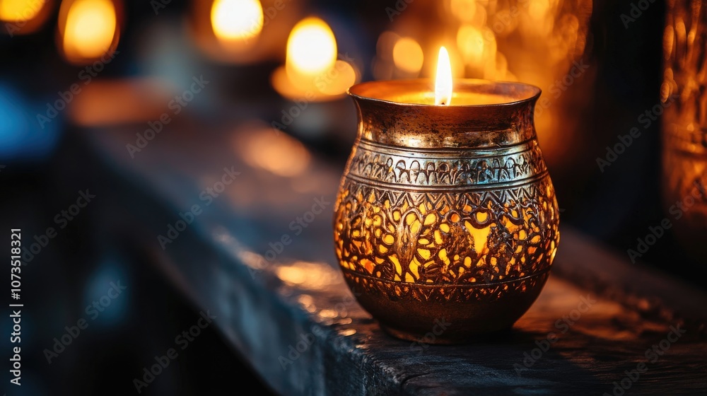 Beautifully Crafted Candle Holder with Intricate Patterns Illuminating a Cozy Space, Radiating Warmth and Serenity in an Intimate Setting Beautifully Crafted Candle Holder with Intricate Patterns Illuminating a Cozy Space, Radiating Warmth and Serenity in an Intimate Setting
