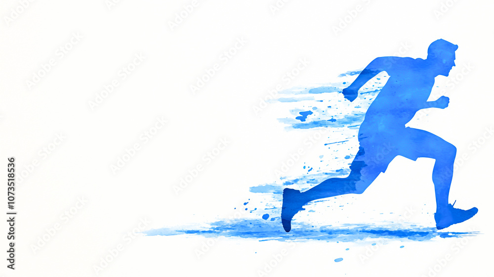 Dynamic Silhouette of a Runner in Blue Watercolor Style Dynamic Silhouette of a Runner in Blue Watercolor Style