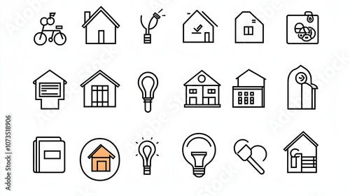 Detailed Collection of Outline Icons Featuring Real Estate and Home Loan Concepts Such as Mortgage Finance Property and Investment on a White Background