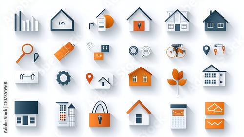 Comprehensive set of line icons for real estate marketing including property listings home appraisal finance and various services related to the real estate industry