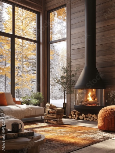 Cozy Cabin Living Room with...