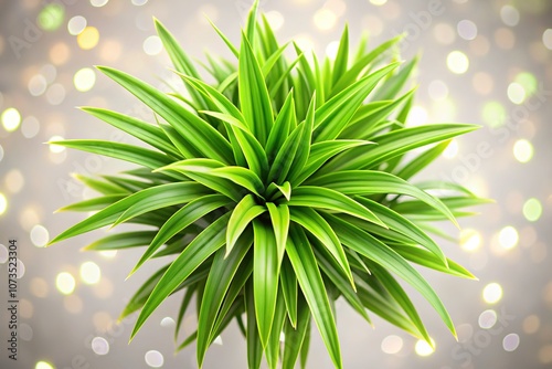 Top-down perspective of lush green Dianella tasmanica plant, beautifully isolated on a white background, perfect for use in graphic design projects and illustrations. photo