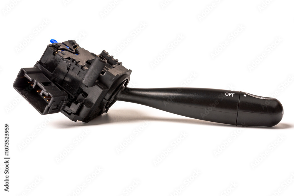 Close-up. Switches the direction indicator switch lever, also turns on the lighting, selective focus. Road safety Close-up. Switches the direction indicator switch lever, also turns on the lighting, selective focus. Road safety