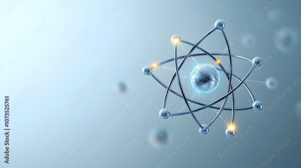 Elegant and minimalist atom design with radiant energetic particles floating against a bright clear background emphasizing simplicity and clarity in a 16 9 aspect