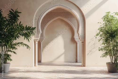 Traditional arched interior with intricate decor photo