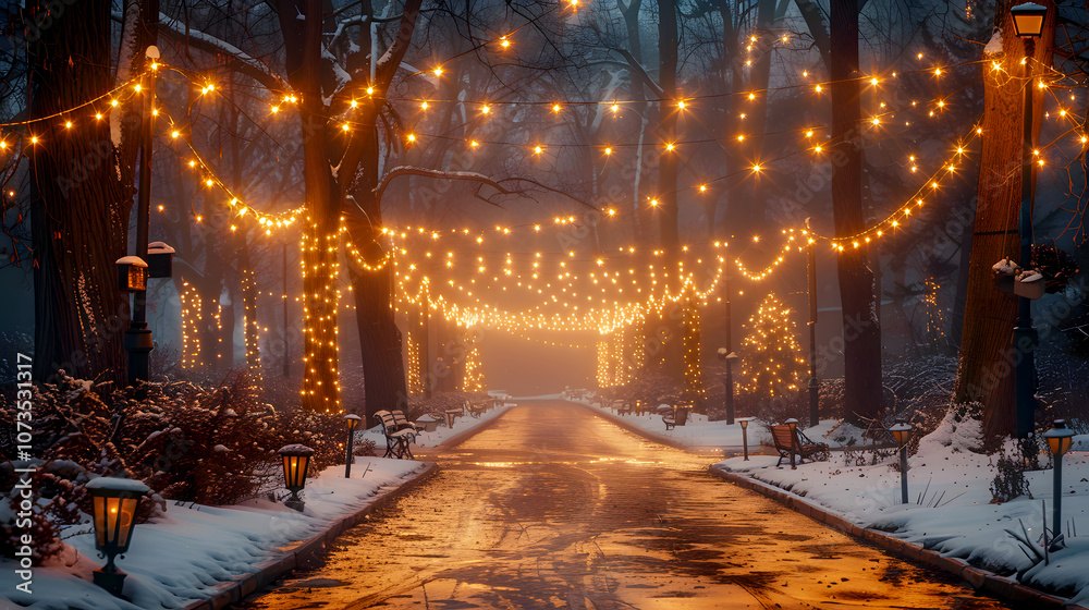 Magical Winter Wonderland with Glowing Lights