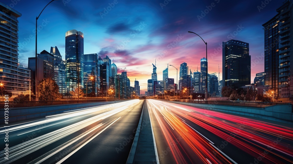 Fototapeta premium Cityscape with Light Trails