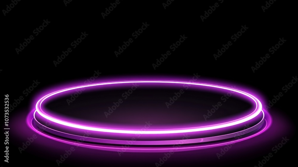 A circular platform with a glowing neon pink ring around it on a black background. A circular platform with a glowing neon pink ring around it on a black background.