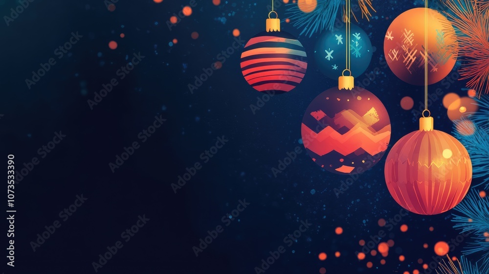 Fototapeta premium Christmas background, bright decorations, modern ornaments