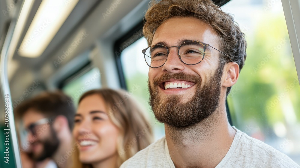 A man with a beard and glasses is smiling at the camera A man with a beard and glasses is smiling at the camera