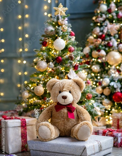 Tiere vor dem Weihnachtsbaum