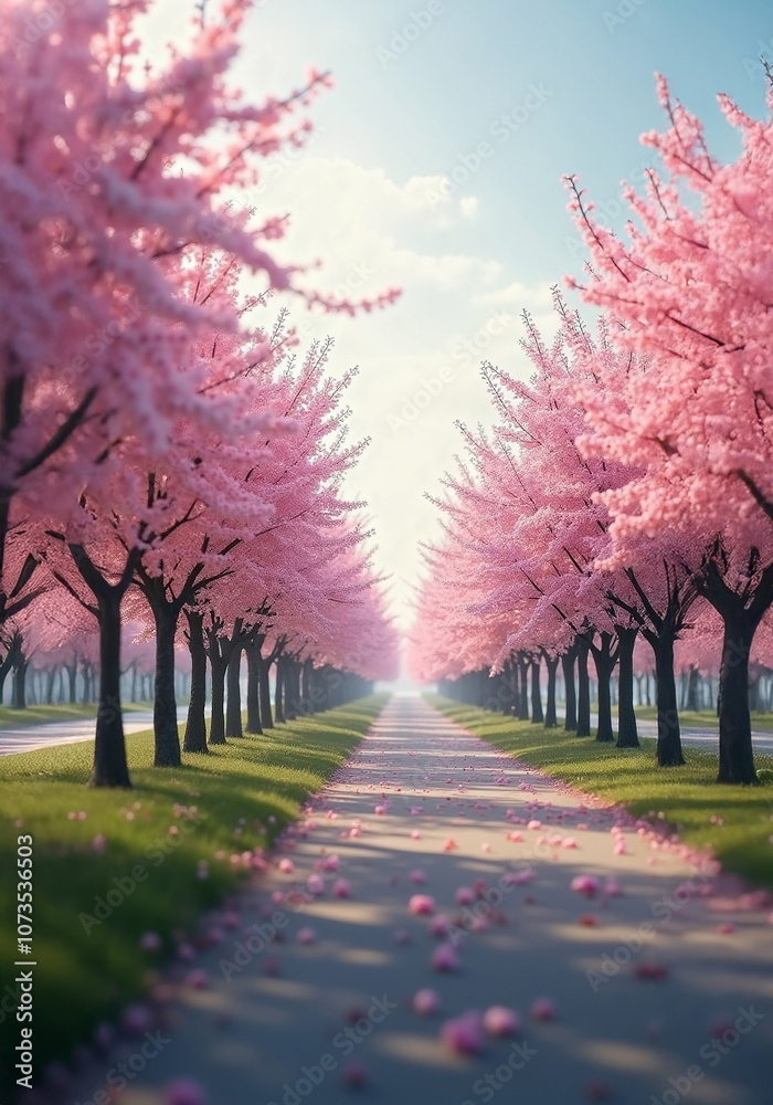 Naklejka premium Cherry Blossom Street in Spring