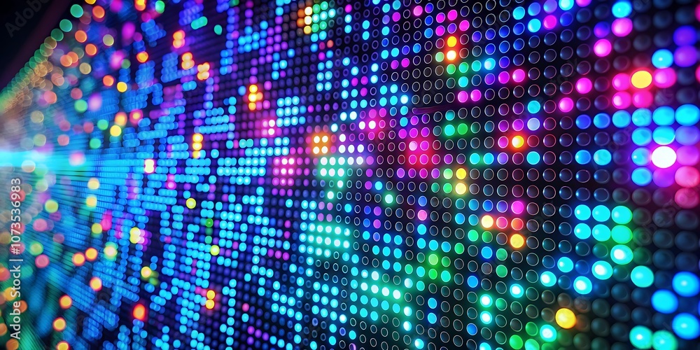 Abstract background with circles, LED display, colorful pixels, digital mosaic, vibrant lights, abstract pattern, technology background Abstract background with circles, LED display, colorful pixels, digital mosaic, vibrant lights, abstract pattern, technology background