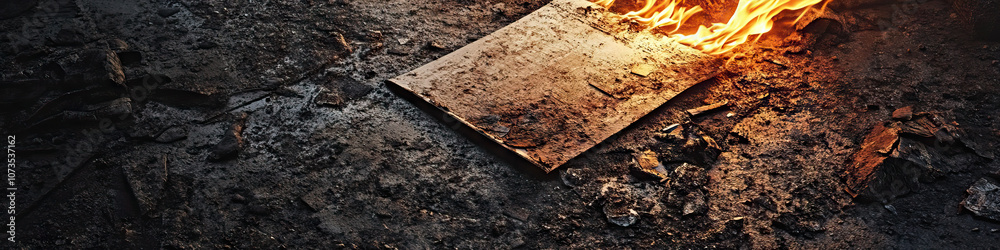 Fire of Dissent: A close-up of a burning protest sign, casting ominous shadows on the ground. Fire of Dissent: A close-up of a burning protest sign, casting ominous shadows on the ground.