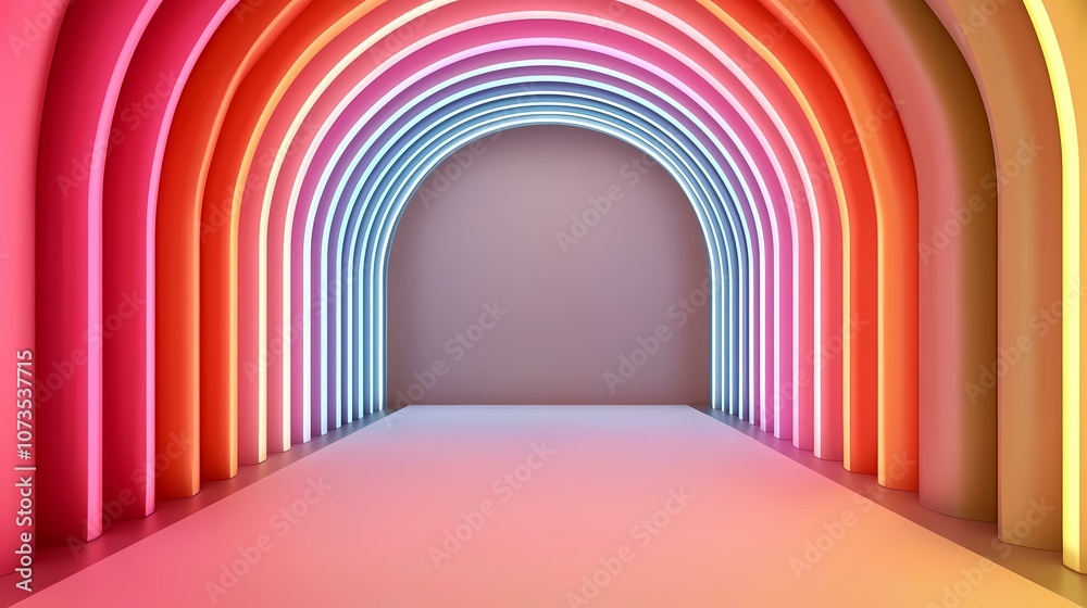 A colorful abstract archway made of curved panels. A colorful abstract archway made of curved panels.
