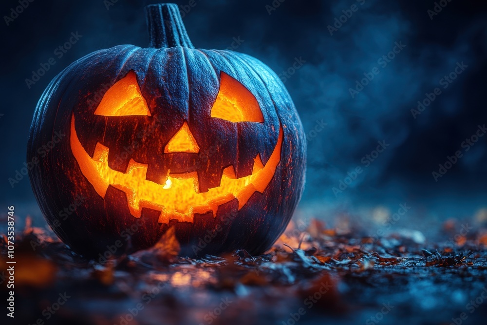 Naklejka premium Glowing Jack-o'-Lantern on Halloween Night