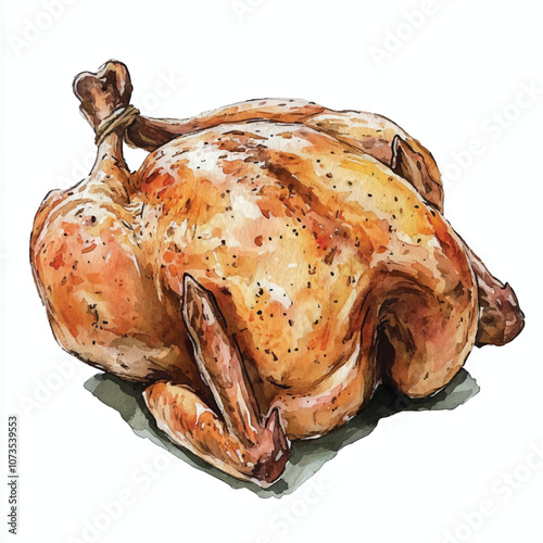 Roasted chicken watercolor clipart illustration