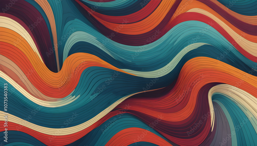 Obraz premium Abstract flowing symmetrical lines in multicolored tones, wavy and organic shapes that give a calm and natural feeling
