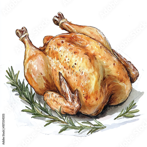 Roasted chicken watercolor clipart illustration