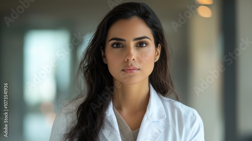 Wallpaper Mural A woman with long hair and a white lab coat is standing in a hallway Torontodigital.ca