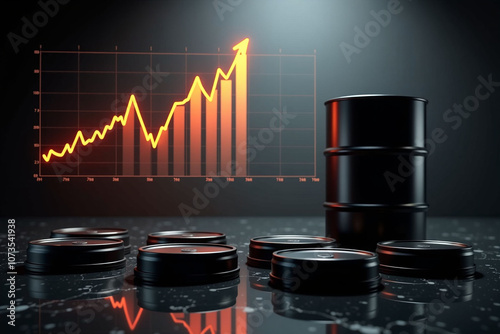 Crude oil barrel and crude oil stock market chart. photo