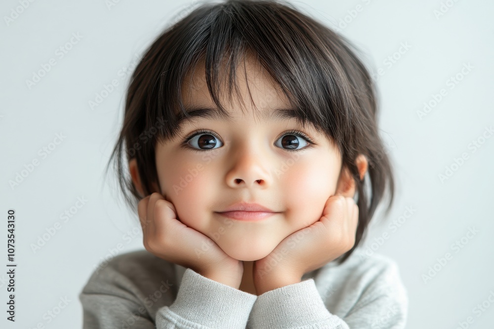 Adorable Child with Hands on Chin Looking Up Adorable Child with Hands on Chin Looking Up