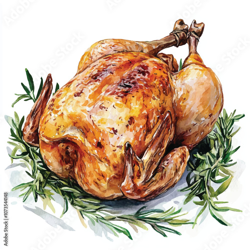 Roasted chicken watercolor clipart illustration