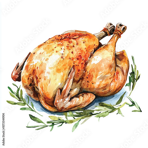 Roasted chicken watercolor clipart illustration
