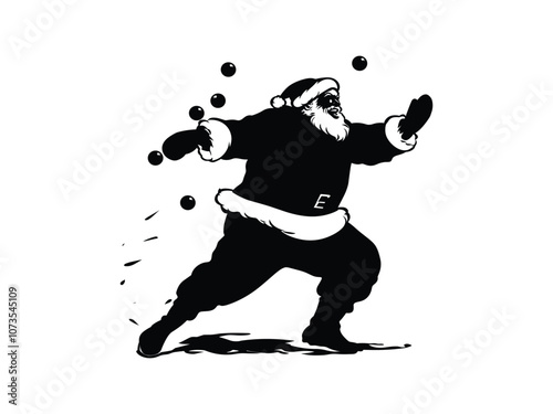 Santa and Elves Snowball Fight Christmas Silhouette