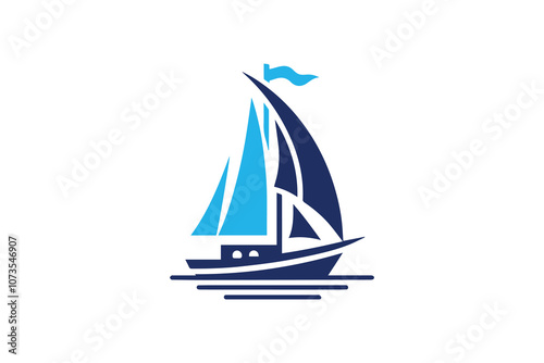 Sail boat Logo, Pirate Ship, sailing ship under the black flag, logo design template, sailboat or frigate icon. yacht. Silhouette.