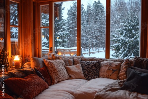 Cozy Window Seat with Snowy...