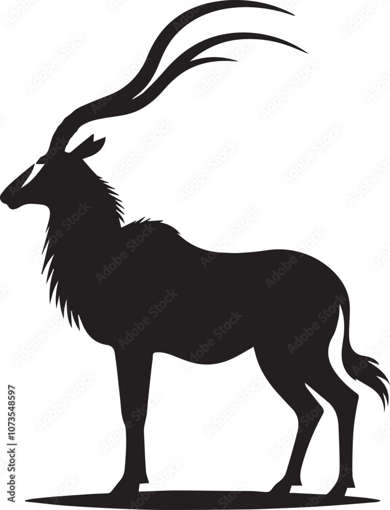 Obraz premium Antelope silhouette in a standing pose with long curved horns facing left